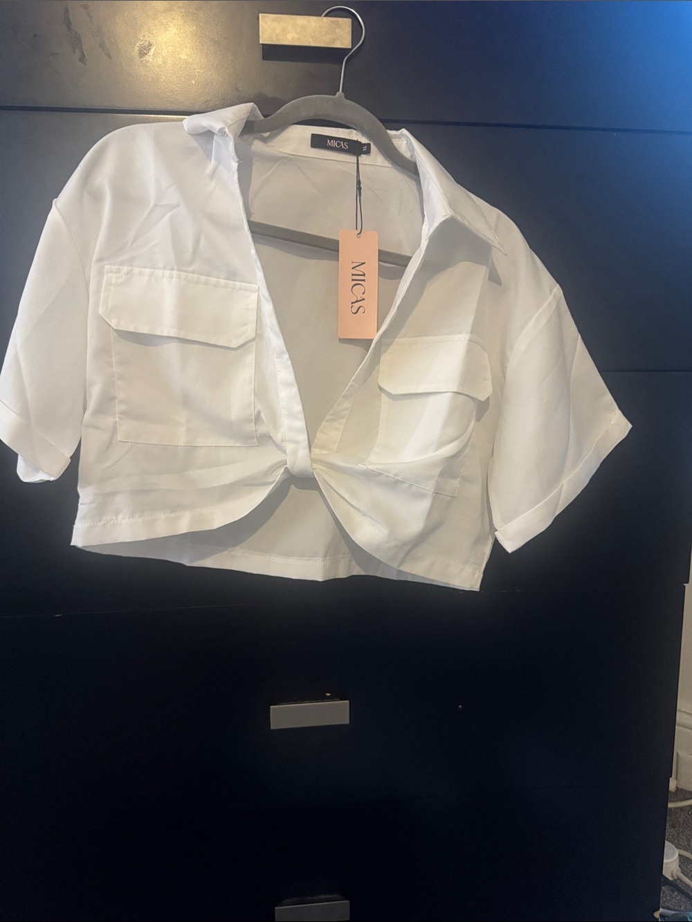 Micas White Cropped Tie-Front Shirt for Kids